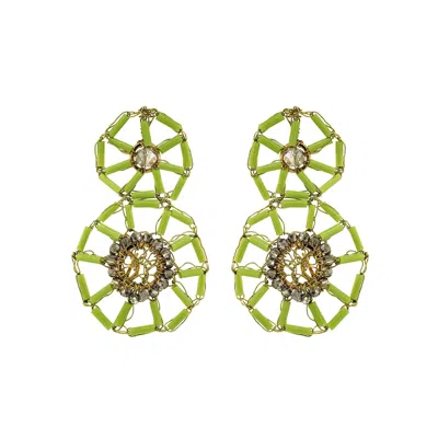 Lavish By Tricia Milaneze Women's Neon Green Light Mix Themis Duo Handmade Crochet Earrings