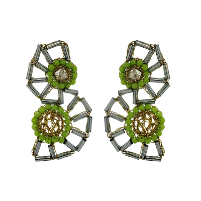 Lavish By Tricia Milaneze Women's Neon Green Mix Themis Handmade Crochet Earrings