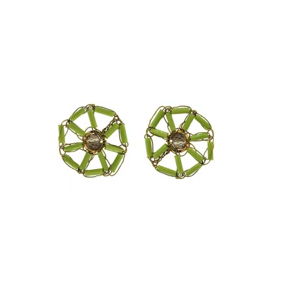 Lavish By Tricia Milaneze Women's Neon Light Green Mix Themis Round Post Handmade Earrings
