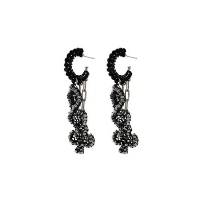 Lavish By Tricia Milaneze Women's Neutrals / Black / Silver Royal Black Mix Full House Handmade Crochet Earrings