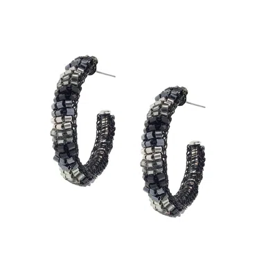 Lavish By Tricia Milaneze Women's Neutrals / Black / Silver Royal Black Mix Maya Hoops Handmade Crochet Earrings