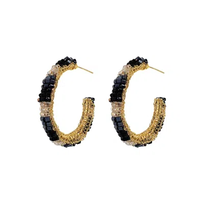 Lavish By Tricia Milaneze Women's Neutrals / Gold / Black Black Mix Maya Hoops Handmade Crochet Earrings
