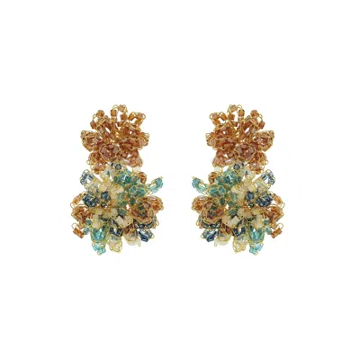 Lavish By Tricia Milaneze Women's Neutrals / Gold / Blue Seafoam Blue Mix Agnes Handmade Crochet Earrings