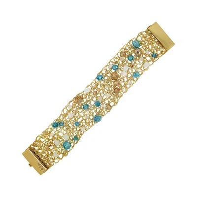 Lavish By Tricia Milaneze Women's Neutrals / Gold / Blue Seafoam Blue Mix Aurora Handmade Crochet Bracelet