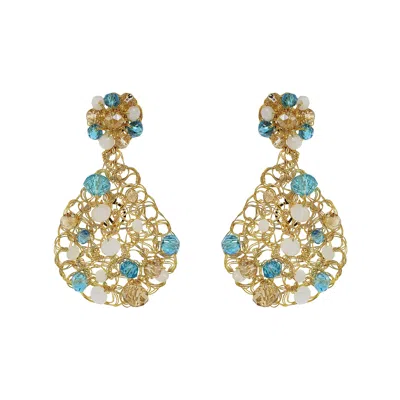 Lavish By Tricia Milaneze Women's Neutrals / Gold / Blue Seafoam Blue Mix Aurora Handmade Crochet Earrings