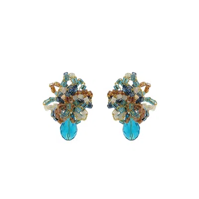 Lavish By Tricia Milaneze Women's Neutrals / Gold / Blue Seafoam Blue Mix Drizzle Mini Post Handmade Earrings