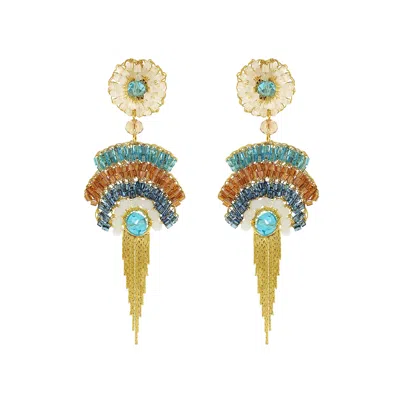 Lavish By Tricia Milaneze Women's Neutrals / Gold / Blue Seafoam Blue Mix Fergie Mini Chandelier Handmade Earrings In Multi