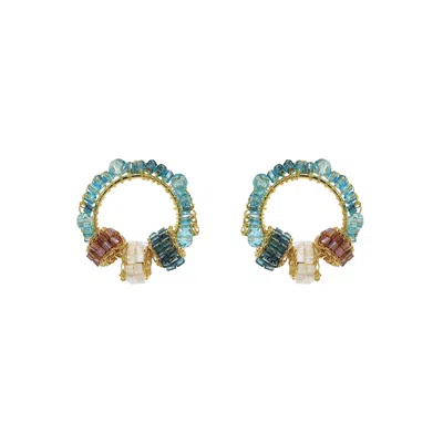 Lavish By Tricia Milaneze Women's Neutrals / Gold / Blue Seafoam Blue Mix High Roller Trio Posts Handmade Earrings