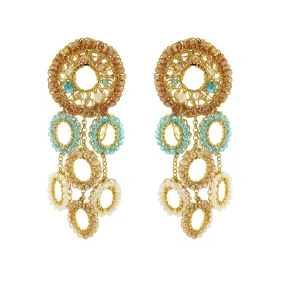 Lavish By Tricia Milaneze Women's Neutrals / Gold / Blue Seafoam Blue Mix Moira Chandelier Handmade Earrings In Multi