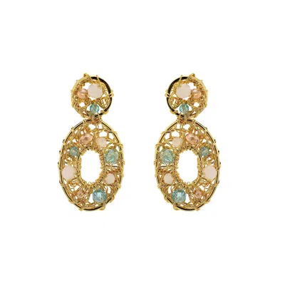 Lavish By Tricia Milaneze Women's Neutrals / Gold / Blue Seafoam Blue Mix Moira Drop Handmade Earrings In Multi