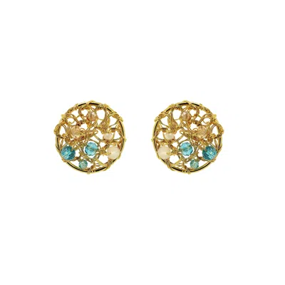 Lavish By Tricia Milaneze Women's Neutrals / Gold / Blue Seafoam Blue Mix Moira Mini Post Handmade Earrings