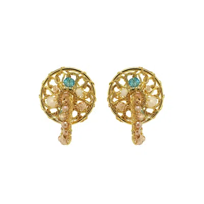 Lavish By Tricia Milaneze Women's Neutrals / Gold / Blue Seafoam Blue Mix Moira Post Dangle Handmade Earrings In Multi