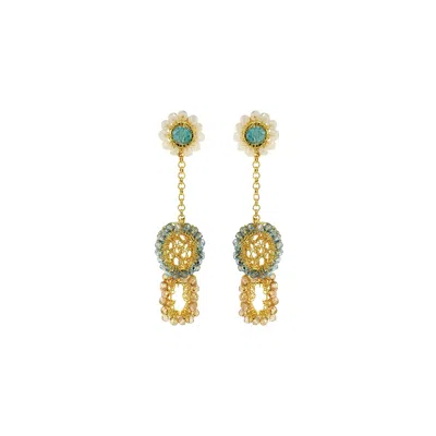 Lavish By Tricia Milaneze Women's Neutrals / Gold / Blue Seafoam Blue Mix Tyche Mini Handmade Crochet Earrings