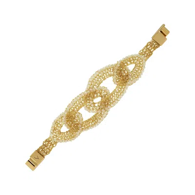 Lavish By Tricia Milaneze Women's Neutrals / Gold Clear & Gold Minerva Handmade Crochet Bracelet