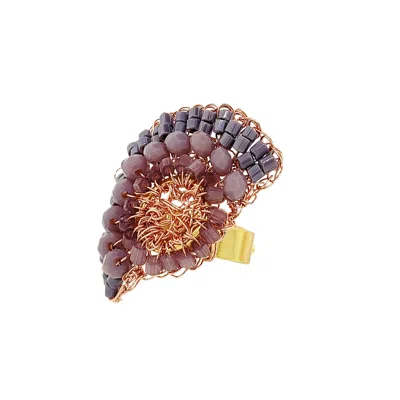 Lavish By Tricia Milaneze Women's Neutrals / Gold / Pink Breeze Lavender Mix Althea Handmade Crochet Ring