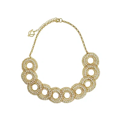 Lavish By Tricia Milaneze Women's Neutrals / Gold / White Pearl & Gold Gush Handmade Crochet Necklace