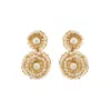 Lavish By Tricia Milaneze Women's Neutrals / Gold / White Pearl White & Gold Patch Mini Handmade Crochet Earrings
