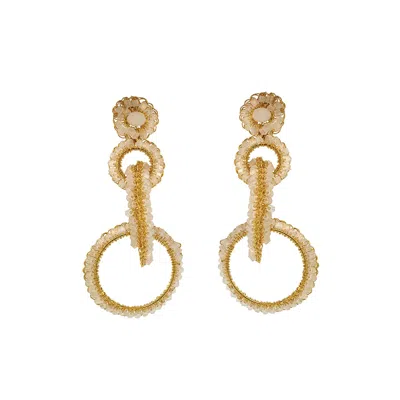 Lavish By Tricia Milaneze Women's Neutrals / Gold / White White & Gold Grace Handmade Crochet Earrings In Multi