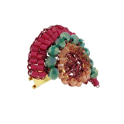 Lavish By Tricia Milaneze Women's Neutrals / Green / Pink Sunset Coral Mix Althea Handmade Crochet Ring