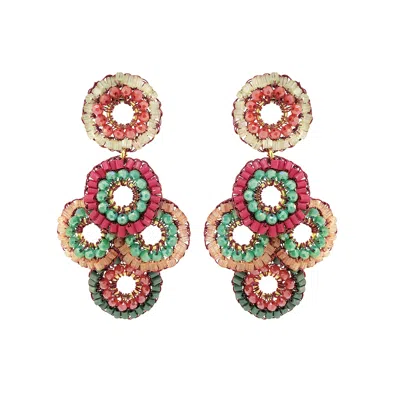 Lavish By Tricia Milaneze Women's Neutrals / Green / Pink Sunset Coral Mix Coco Handmade Crochet Earrings