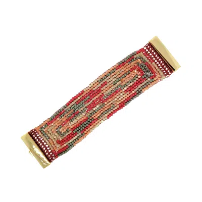 Lavish By Tricia Milaneze Women's Neutrals / Green / Pink Sunset Coral Mix Signature Handmade Crochet Bracelet