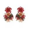 Lavish By Tricia Milaneze Women's Neutrals / Green / Red Sunset Coral Mix Agnes Handmade Crochet Earrings