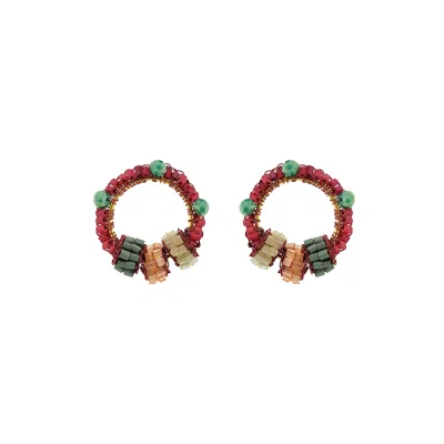 Lavish By Tricia Milaneze Women's Neutrals / Green / Red Sunset Coral Mix High Roller Trio Posts Handmade Earrings