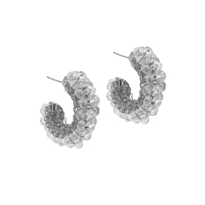 Lavish By Tricia Milaneze Women's Neutrals / Silver Clear & Silver Dandelions Hoops Handmade Earrings