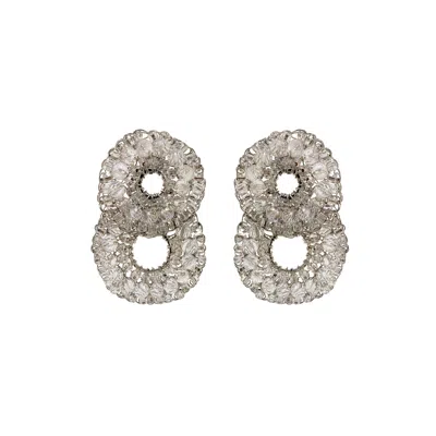 Lavish By Tricia Milaneze Women's Neutrals / Silver Clear & Silver Gush Small Handmade Crochet Earrings