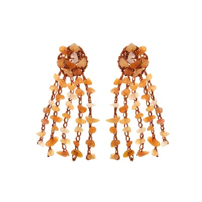 Lavish By Tricia Milaneze Women's Neutrals / Yellow / Orange Topaz Orange Mix Rocks Chandelier Handmade Crochet Earrings