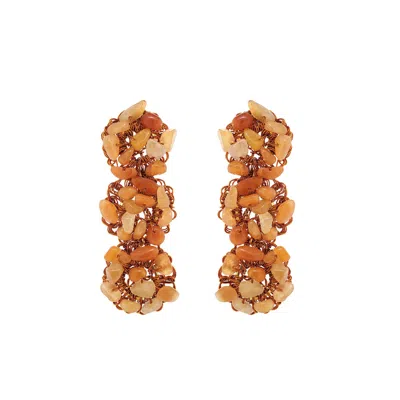 Lavish By Tricia Milaneze Women's Neutrals / Yellow / Orange Topaz Orange Mix Rocks Cluster Handmade Crochet Earrings