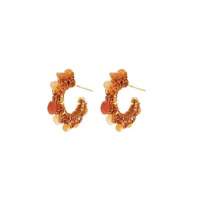 Lavish By Tricia Milaneze Women's Neutrals / Yellow / Orange Topaz Orange Mix Rocks Mini Hoops Handmade Crochet Earrings