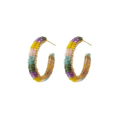 Lavish By Tricia Milaneze Women's Orange / Gold Pastel Mix Maya Hoops Handmade Crochet Earrings