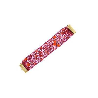 Lavish By Tricia Milaneze Women's Orange / Gold / Pink Neon Fuchsia Mix Aurora Handmade Crochet Bracelet In Multi