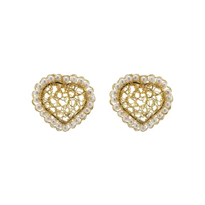Lavish By Tricia Milaneze Women's Pearl & Gold Amour Mini Posts Handmade Crochet Earrings