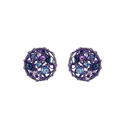 Lavish By Tricia Milaneze Women's Pink / Purple / Blue Neon Purple Mix Moira Mini Post Handmade Earrings