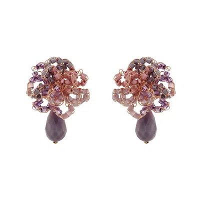 Lavish By Tricia Milaneze Women's Rose Gold / Purple Breeze Lavender Mix Drizzle Mini Post Handmade Earrings