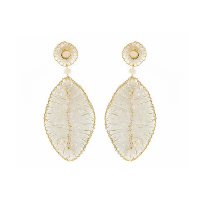 Lavish By Tricia Milaneze Women's White & Gold Leaf Handmade Earrings