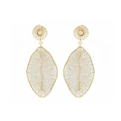 Lavish By Tricia Milaneze Women's White & Gold Leaf Handmade Earrings In Gray