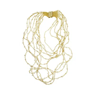 Lavish By Tricia Milaneze Women's White Clear & Gold Multi Strings Handmade Necklace