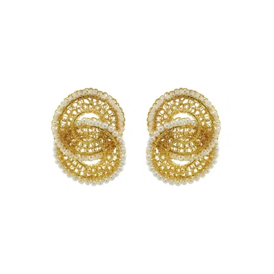 Lavish By Tricia Milaneze Women's White / Gold / Neutrals Pearl & Gold Minerva Duo Handmade Crochet Earrings