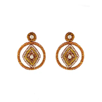 Lavish By Tricia Milaneze Women's Yellow / Orange Sunny Orange Mix Jade Handmade Earrings In Brown