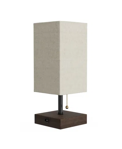 Lavish Home 14" Usb Modern Desk Rectangle Desk Lamp In Linen,brown