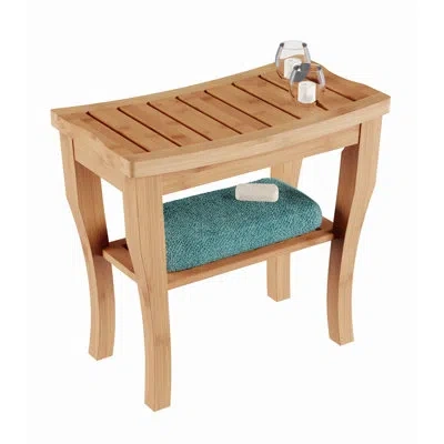 Lavish Home 19" Wide Shower Bench-water Resistant Natural Eco-friendly Bamboo With Storage Shelf For Bathroom, S In Natural Wood