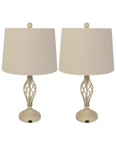 Lavish Home 24.41" Usb Charging Led Table Lamp Set In Neutral