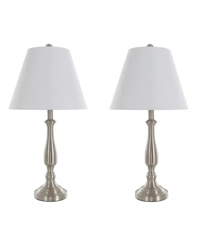 Lavish Home 25.5" Brushed Steel Table Lamp Set In Silver And White