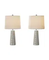 Lavish Home 26" Hammered Flared Drum Shaped Table Lamp Set In Brushed Silver