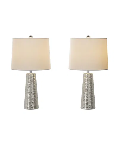 Lavish Home 26" Hammered Flared Drum Shaped Table Lamp Set In Brushed Silver