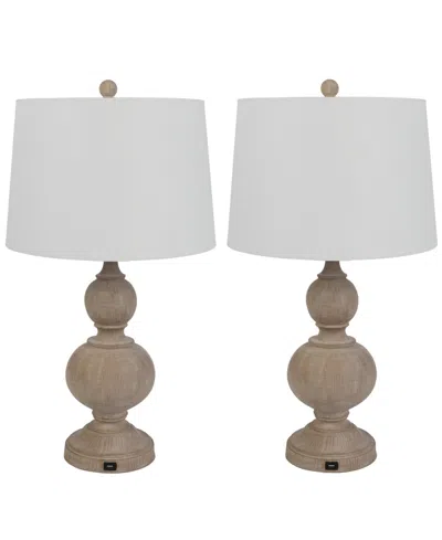 Lavish Home 27.17" Usb Charging Led Table Lamp Set In White Wash