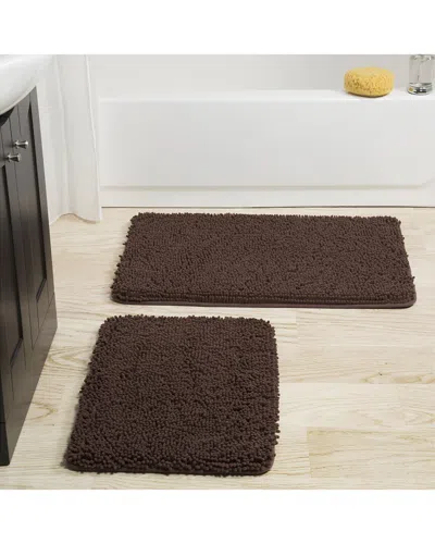 Lavish Home 2pc Memory Foam Shag Bath Mat In Chocolate